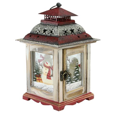 1175 Rustic Wooden Snowman Holiday Scene Christmas Candle Lantern