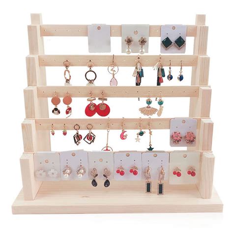 Womens Solid Wood Tiered Earring Bracelet Jewelry Rack Display Stand