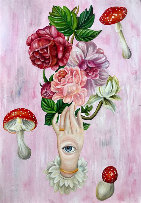 Pink Illustrative Original Oil Painting Surreal Floral Bouquet Etsy