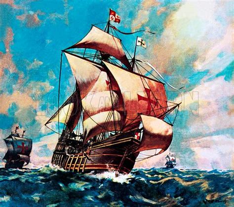 The Santa Maria Ship Of Christopher Columbus On His First Stock