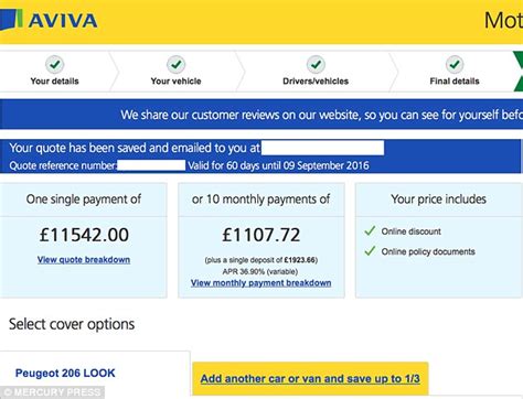 Aviva insurance quote Kent teen £11,500 a year for her Peugeot 206