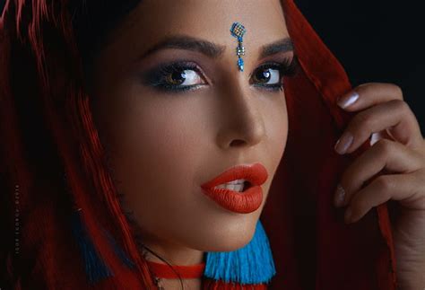 Hd Wallpaper Women Face Portrait Red Lipstick Painted Nails