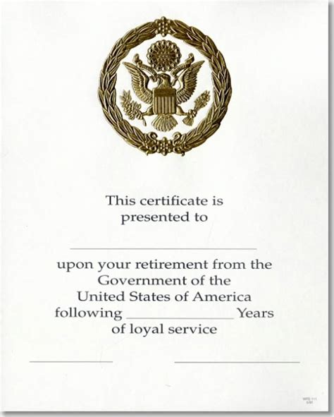 Opm Federal Career Service Award Certificate Wps 111 Retirement Gold