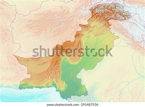 Topographic Map Pakistan Shaded Relief Elevation Stock Illustration