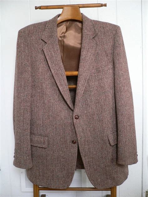 Mens Harris Tweed Sport Coat Brown Herringbone Size By Birdbeast