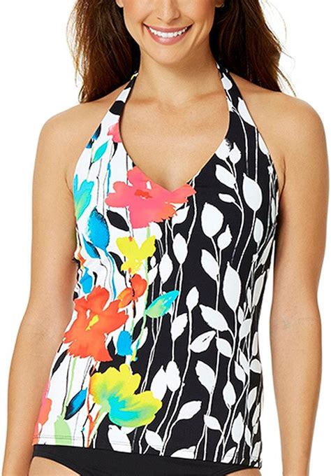 Anne Cole Womens V Neck Halter Tankini Swimsuit Top Growing Floral