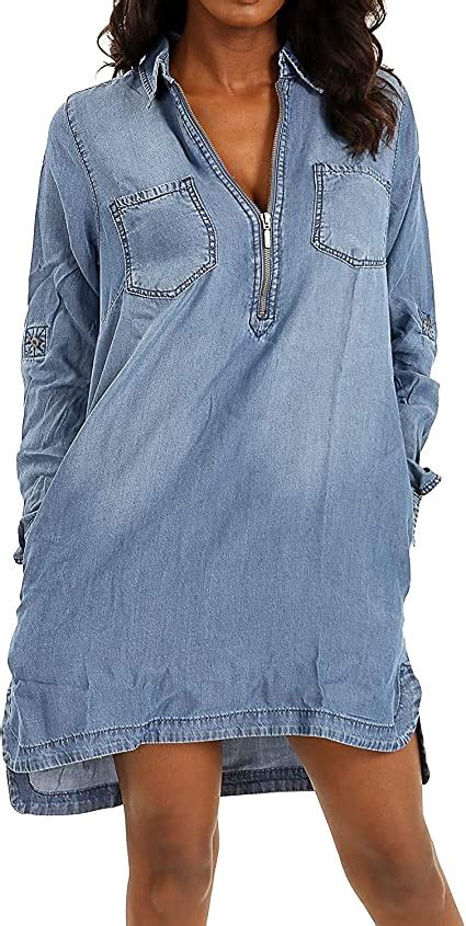 Celeb Look V11celebmodelook® Denim Tunic Side Pockets Dress Uk Clothing