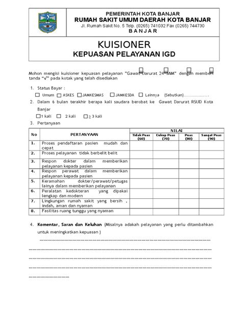 Kuesioner Kepuasan Pasien Igd Pdf