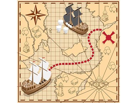 Pirate Map With The Route To The Treasures Pirate Maps Illustrated