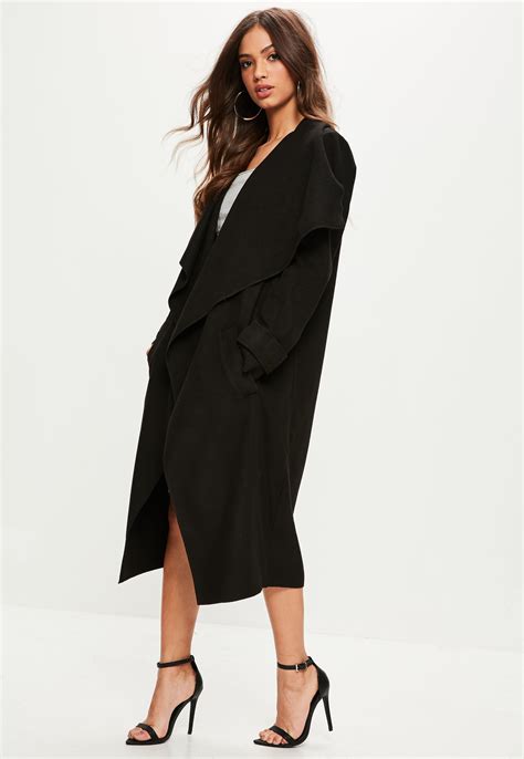 Missguided Synthetic Black Oversized Waterfall Duster Jacket Lyst