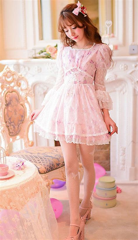 Japanese Sweet Lace Chiffon Floral Princess Dress Girly Dresses Princess Dress Kawaii Dress