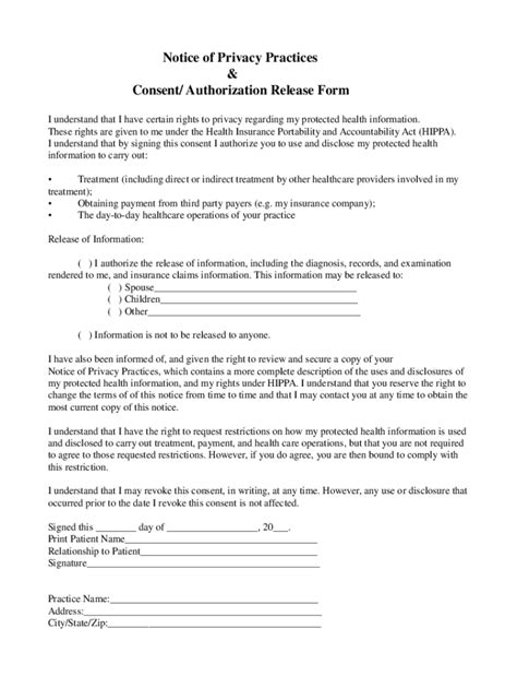 Fillable Online Notice Of Privacy Practices Consent Authorization