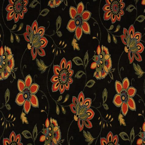 Noir Black Floral Print Upholstery Fabric By The Yard