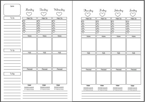 Week On Two Pages Vertical Box Style Inserts Wendaful Planning