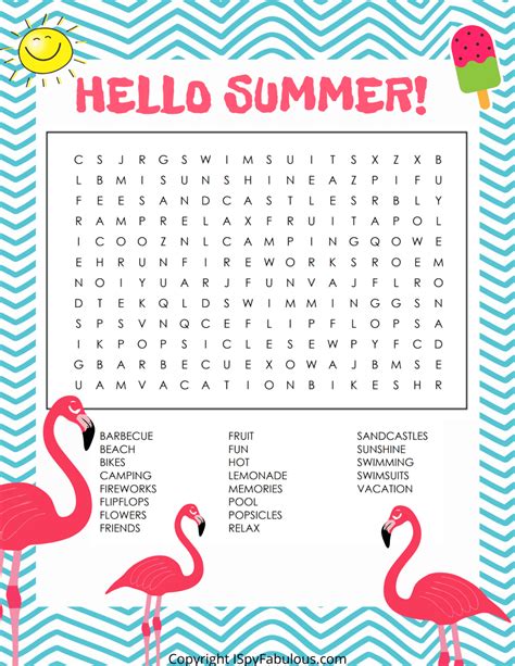 Printable Summer Word Search