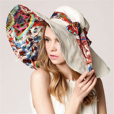 Buy Fashion Design Flower Foldable Brimmed Sun Summer Hats For Women