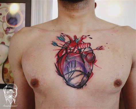 Sketchy Anatomical Heart Tattoo On The Chest Design By