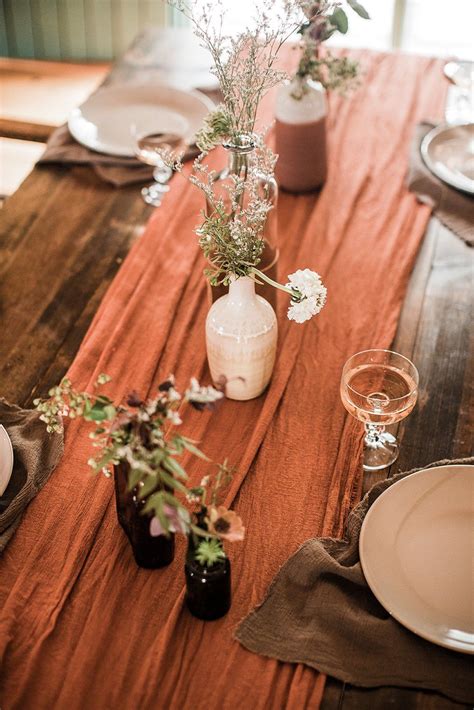Terracotta Hand Dyed Table Runner Wedding Table Settings Orange