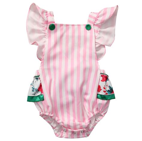 Stripe Ruffles Baby Girl Bodysuits Summer Newborn Baby Girls Pink