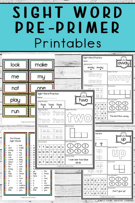 Pre Primer Sight Word Printables Simple Living Creative Learning