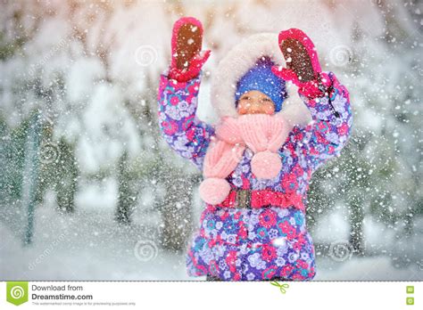 Little Girl In Snow Blizzard Stock Photo Image Of Person Happy 82217394