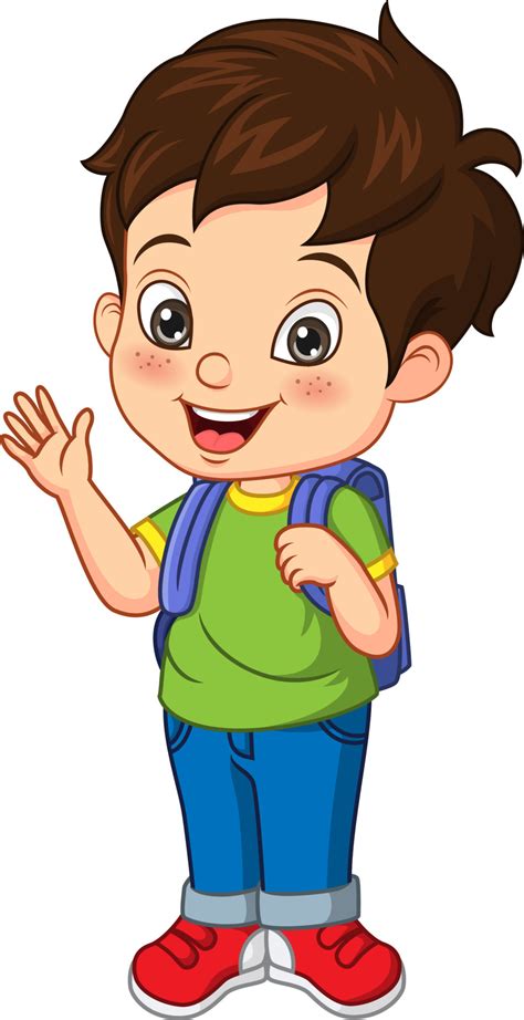 Cartoon Happy School Boy Waving Hand 5112450 Vector Art At Vecteezy