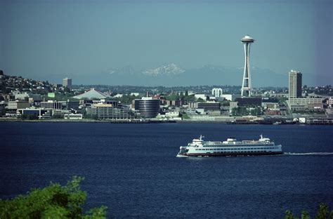 The Puget Sound Near Alki Beach With Space Needle Downtown Seattle And