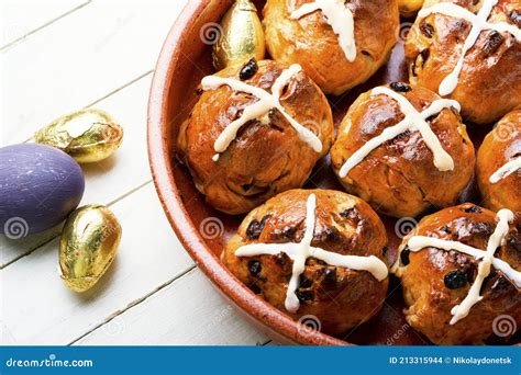 Traditional English Easter Buns Stock Photo Image Of Cake Berries