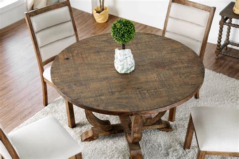 Furniture Of America Wenslow 5 Piece Rustic Antique Oak Round Dining
