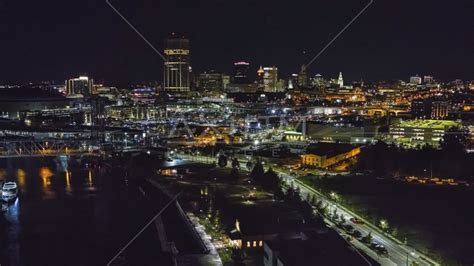 The Skyline Seen From The River At Night Downtown Buffalo New York