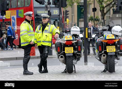 London England Uk Two Motorcycle Police Officers In Fleet Street