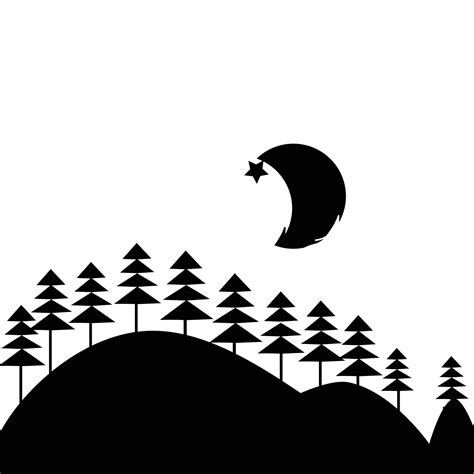 Silhouette Of Fir Trees On Hillside With Stars And Moon 24603578