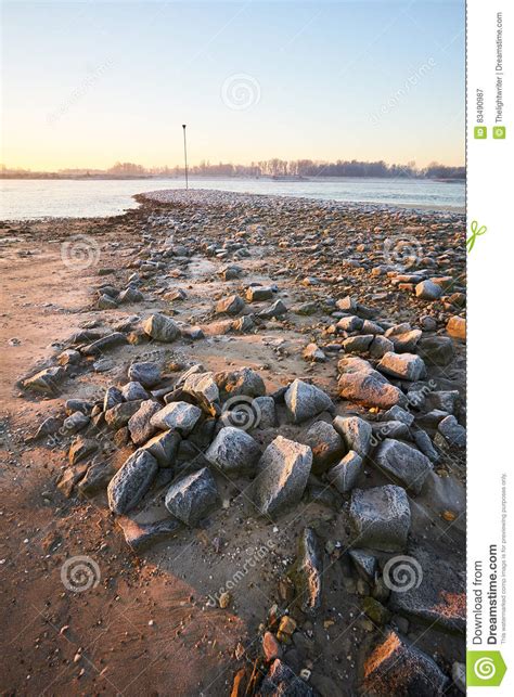 Frozen Rocks On River Bed In Morning Light Stock Image Image Of Frost