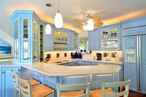 Bright Caribbean Blue Custom Cottage Style Kitchen Cabinets Set A