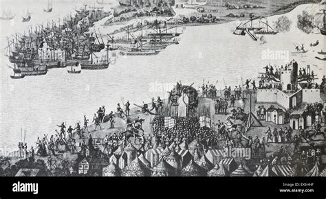 Line Engraving Of The Action Off Portsmouth During Founding Of The Mary