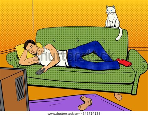 Man Lying On Couch Sofa Lazy Stock Vector Royalty Free 349714133