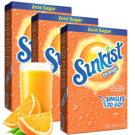 Sunkist Soda Orange Singles To Go Drink Mix Sugar Free Caffeine Free