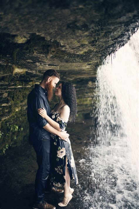 A Romantic Session Behind A Waterfall Kristen Mittlestedt Photography Moody Engagem Couple