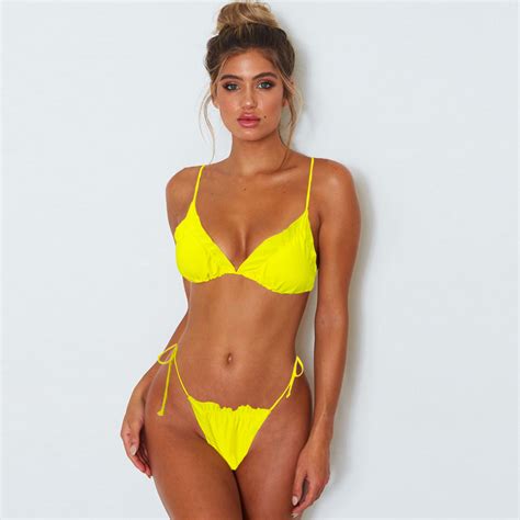 China Sexy Pure Yellow Sling Girls Fashion Swimwear My Xxx Hot Girl