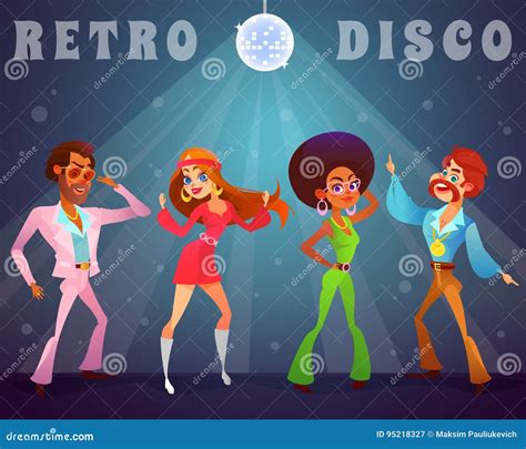 Cartoon Retro Illustration Of A Man And A Woman In A Disco Club Stock