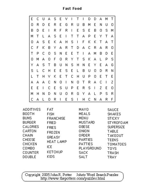 Johns Word Search Puzzles Fast Food