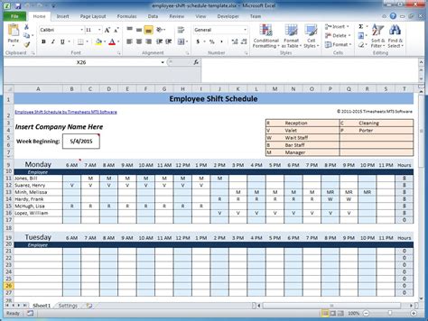 Work Schedule Spreadsheet Excel — Db