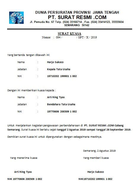 Detail Contoh Nomor Surat Kuasa Koleksi Nomer 21