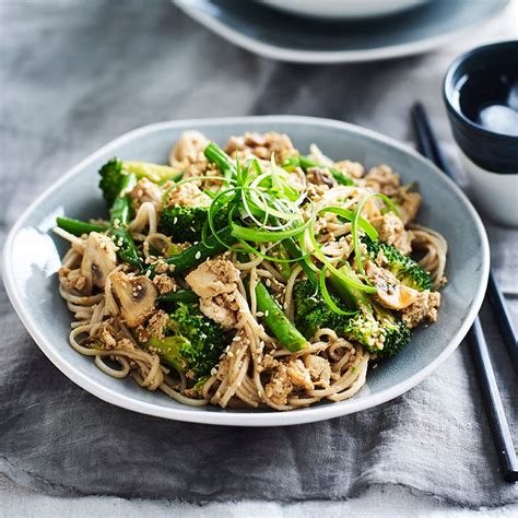 Delicious hearty and healthy noodle recipes from f&w, including a cellophane noodle and vegetable salad. Tofu 'mince' stir-fry with soba noodles | Healthy Recipe | WW Australia