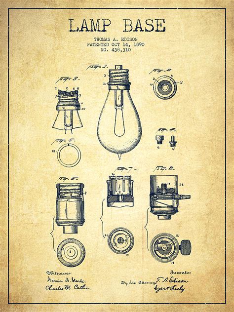 Thomas Edison Lamp Base Patent From 1890 Vintage Digital Art By Aged Pixel