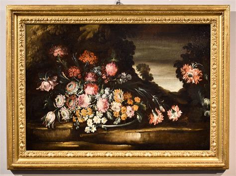 Still Life Flowers 18th Century Italian Caffi Paint Oil On Canvas Old