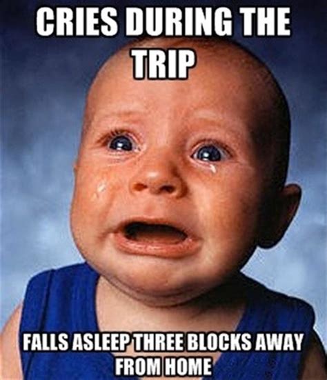 Because of many reasons, people fall in love with funny weird memes. Cries During The Trip Funny Baby Meme Image