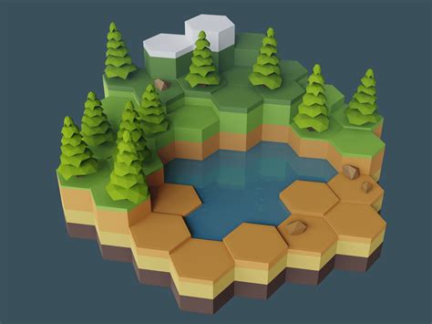 Tried Mixing A Lowpoly Style With A Hexagon Terrain Rblender