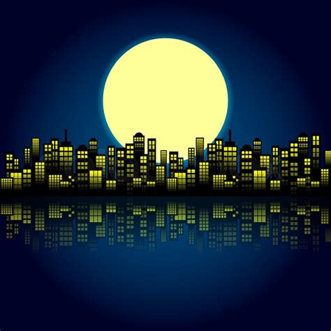 Style Cartoon Night City Skyline Background Stock