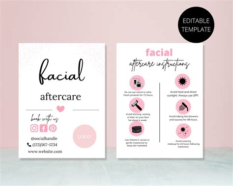 Facial Aftercare Card Facial Treatment Aftercare Card Etsy Australia